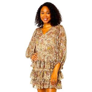Vince Camuto Metallic Paisley Ruffle Mini Dress Women’s XL